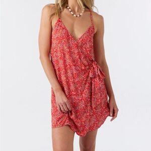 O’Neill Women's Red Floral Tie Wrap Mini Dress Bohemian Beachy Boho Size X-Small